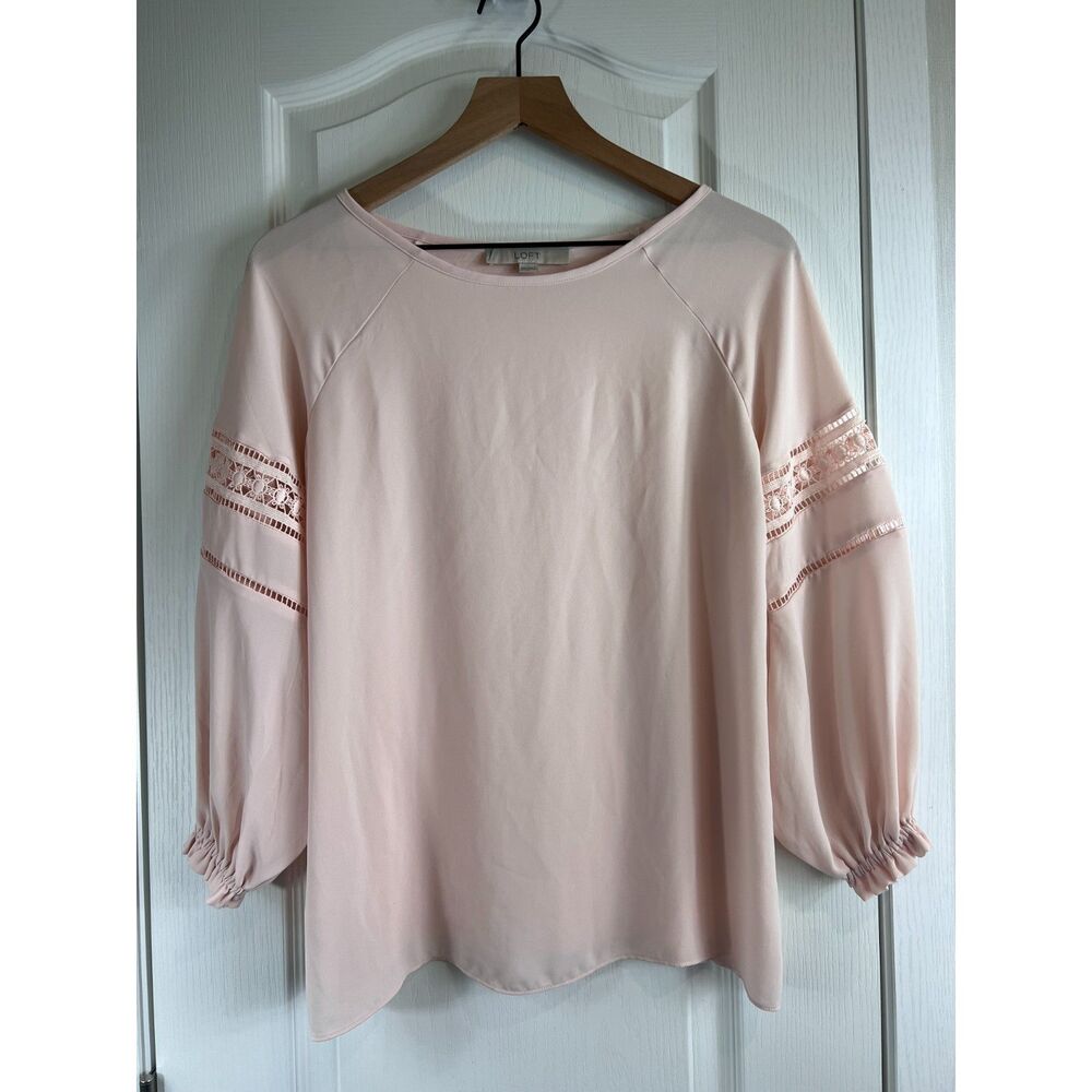 LOFT Women's Crochet Lace Mixed Media Blouse Lightweight Flowy Pink Size XXS